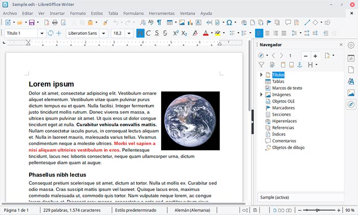 Captura de pantalla de LibreOffice