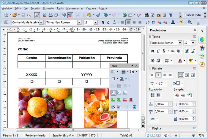 Captura de pantalla de OpenOffice